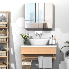 Bathroom Mirrored Cabinet, 24"x22" Steel Frame Medicine Cabinet, Wall-Mounted Storage Organizer with Double Doors, White