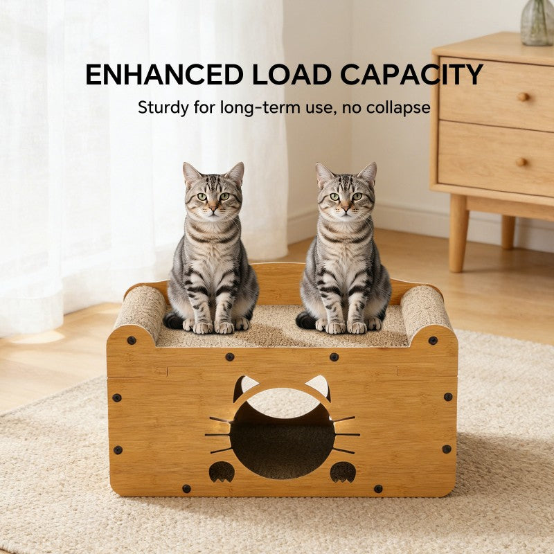 56cm Whisker Cat Shape Cat Scratcher Sofa, Wooden Cat Bed With Upper Scratcher & Lower Private Space, Cat Claw Care & Resting Toy