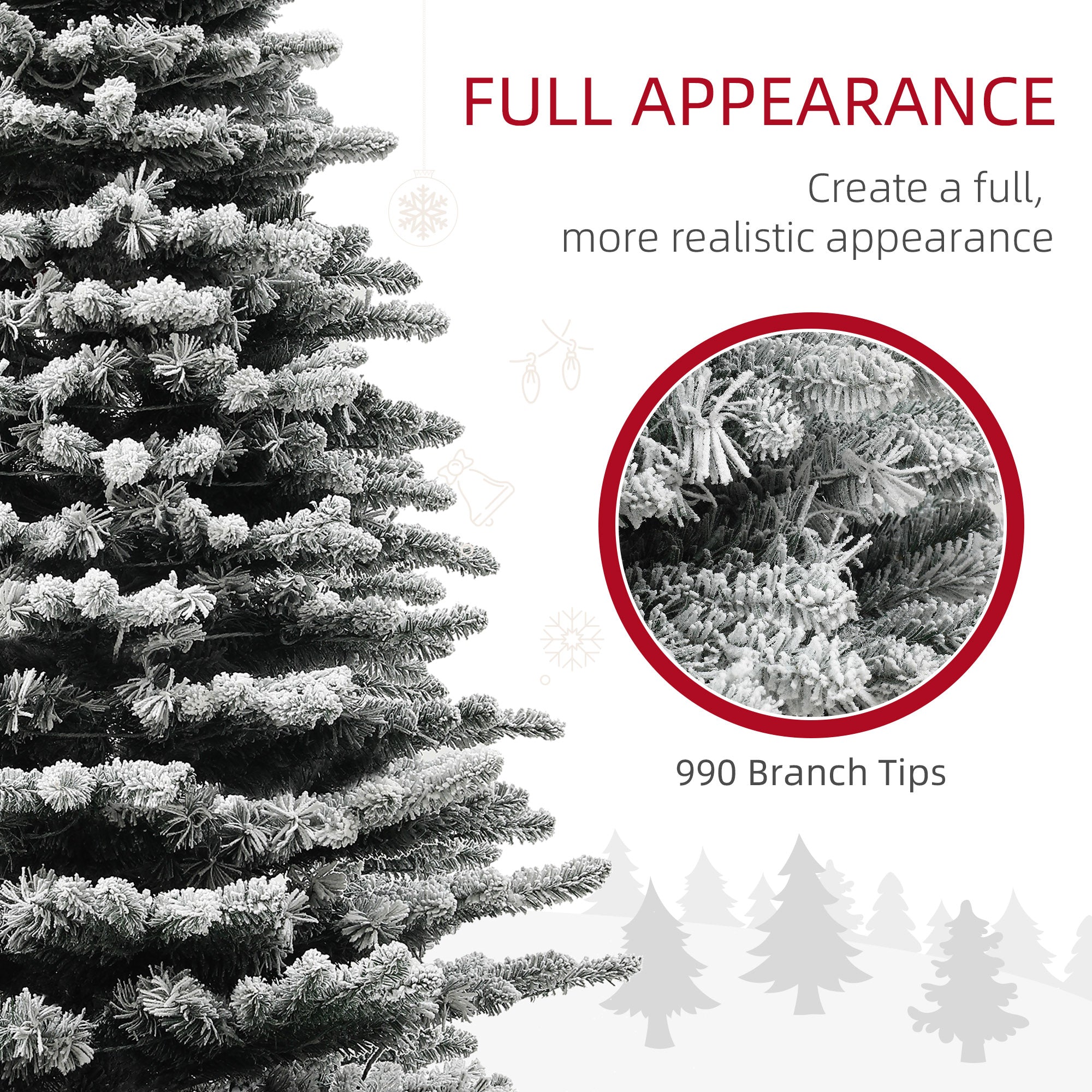 HOMCOM 6.5 Ft Pre-Lit Mountain Pine Artificial Christmas Tree, Snow Flocked Christmas Tree, Hinged Xmas Tree With 400 LED Lights And 990 Branch Tips For Holiday Party Decoration, Green