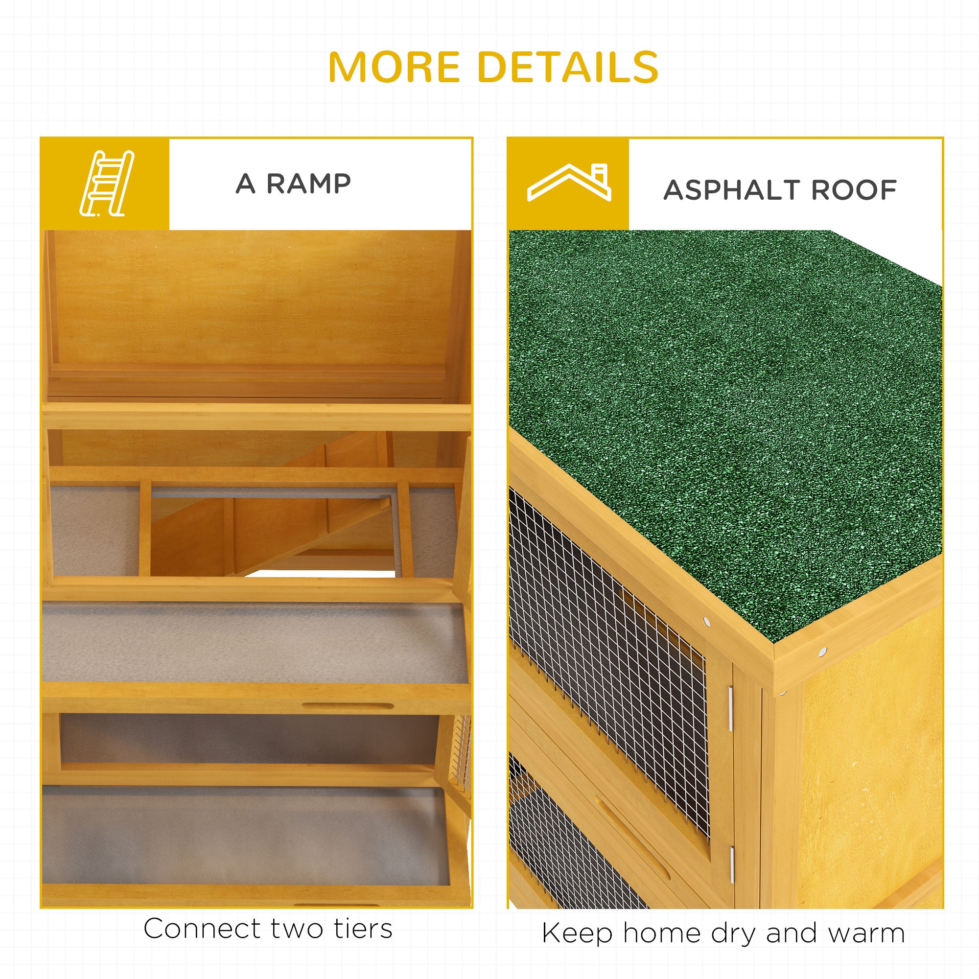 Wooden Bunny Hutch with Ramp, Indoor/Outdoor, Yellow
