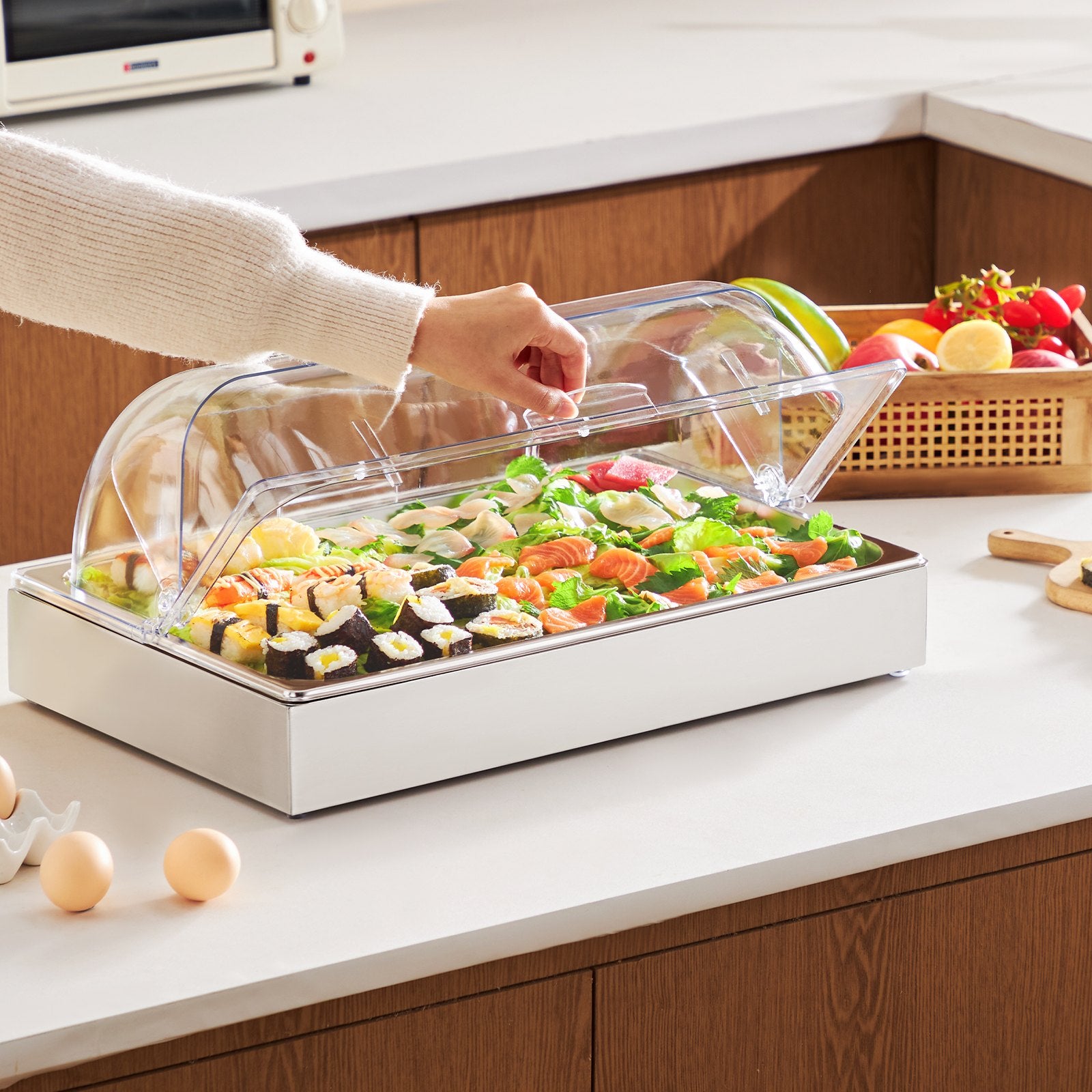 Countertop Food Serving Display Container Condiment Dispenser Tray With Lid