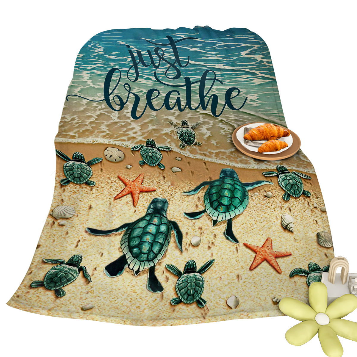 Tropical Baby Sea Turtle Flannel Fleece Blanket 3D Ocean Waves Flannel Soft Plush Throw Blanket Cozy Blankets For Bed Chair Car Sofa Couch Bedroom 75x100cm 130x150cm