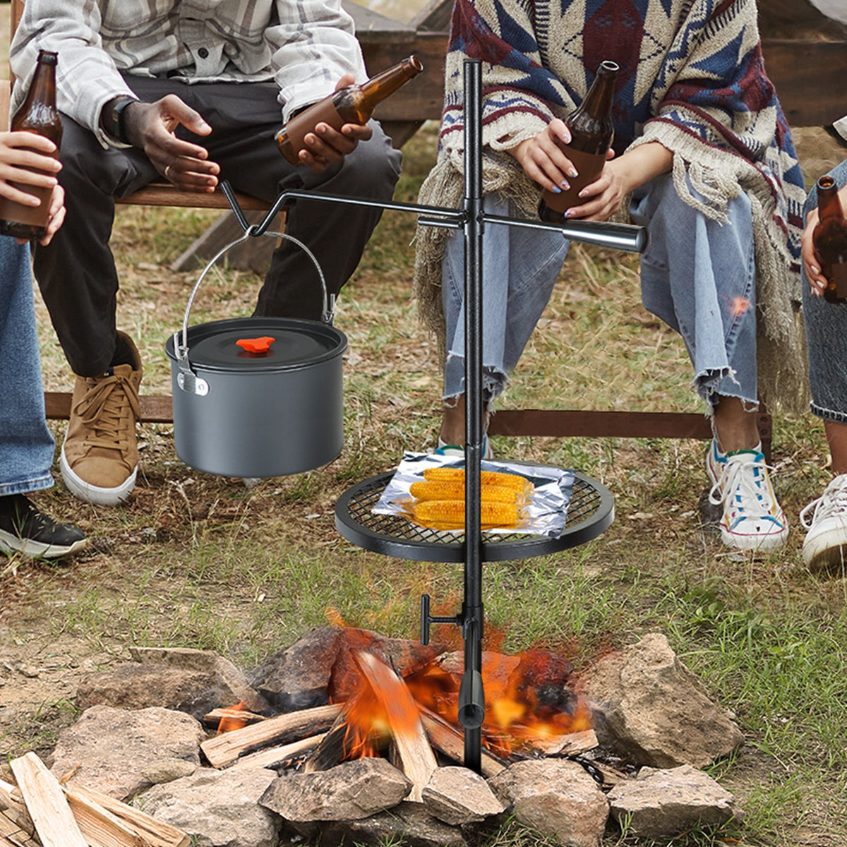 Swivel Campfire Grill, Fire Pit Grill Grate Over Fire Pits, Heavy Duty Steel Grill Grates, 360° Adjustable Open Fire Outdoor Cooking Equipment, Portable Camp Fire Racks For Camping Outdoor BBQ
