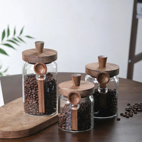 3 Pcs Glass Coffee Jars With Spoons, Candy Jars, Biscuit Jars, Storage Jars, Tea Jars, Snack Jars, Seasoning Jars, Salt Jars, Pepper Jars