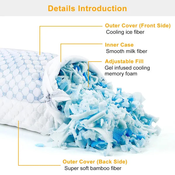Bed Pillows Cooling Memory Foam Pillow Ventilated With Cooling Gel Infused Memory Foam Heat Reducing Cooling Fiber Breathable Machine Washable