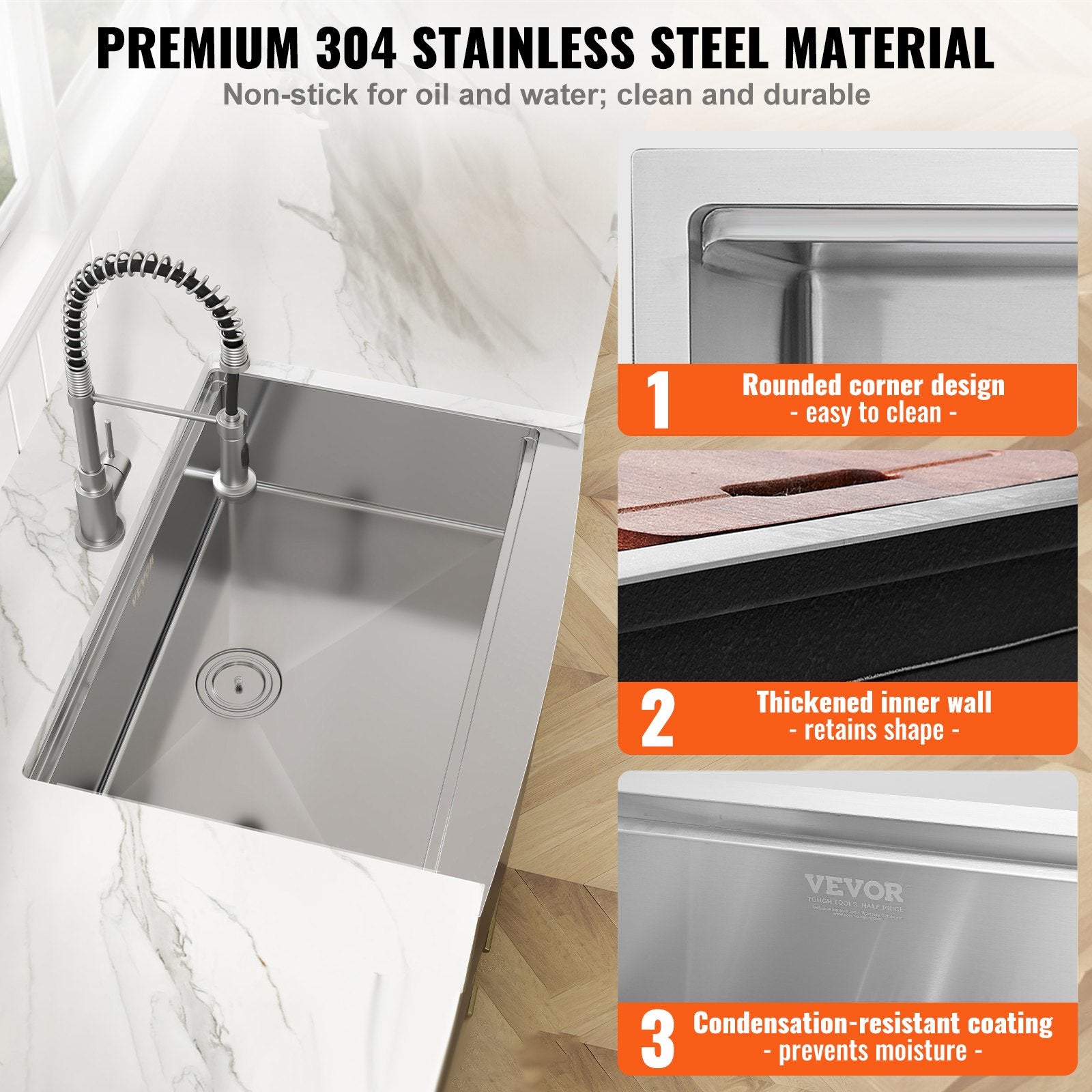 Farmhouse Kitchen Sink, 304 Stainless Steel Drop-In Sinks, Single Bowl Basin With Ledge & Accessories, Household Dishwasher Sinks For Workstation, Prep Kitchen, And Bar Sink, 30 Inch