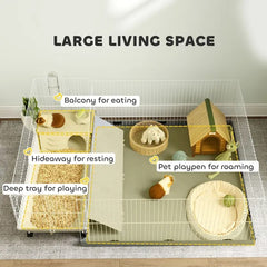Small Animal Cage With Removable Pet Playpen, Guinea Pig Cage With Waterproof Pad