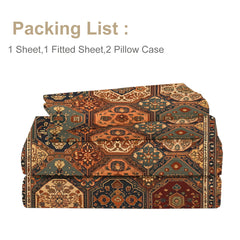 4pcs Retro Bohemian Geometric Style Minimalist Comfort Series Bed 1Fitted Sheet 1 Sheet And Two Pillowcases Bedding For All Seasons Use