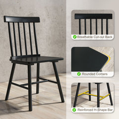 Dining Chairs Set of 2, Farmhouse Wood Kitchen Chairs with Rubber Wood Frame, Spindle Back for Dining Room, Black