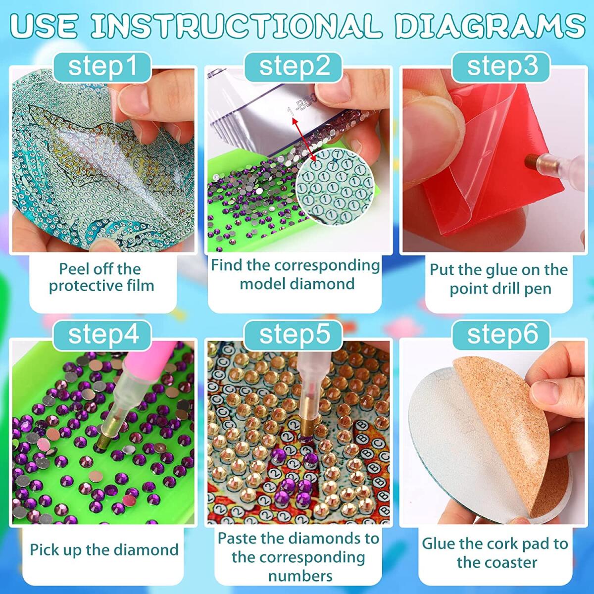 16Pcs Rhinestones Coasters