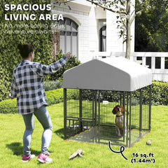 Welded Wire Outdoor Dog Kennel With Rotating & 4 Levels Adjustable Bowls
