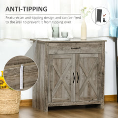 Farmhouse Sideboard Buffet Cabinet, Barn Door Coffee Bar Cabinet with Drawer and Adjustable Shelf for Kitchen, Living Room, Entryway, Gray