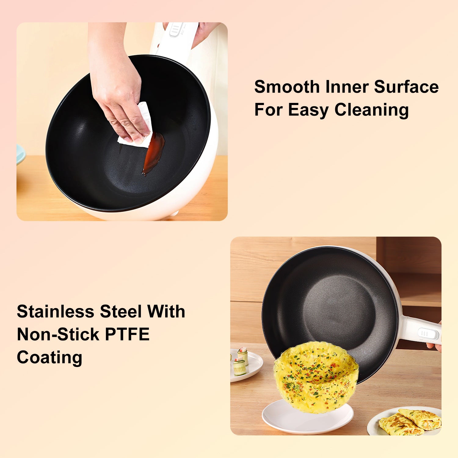 Electric Hot Pot Non-Stick Frying Pan Portable Rapid Noodles Cooker With Long Handle Steamer Spatula Dual Power Control Overheat Dry-Boil Protection For College Dorm Room Essential For Food Prepare