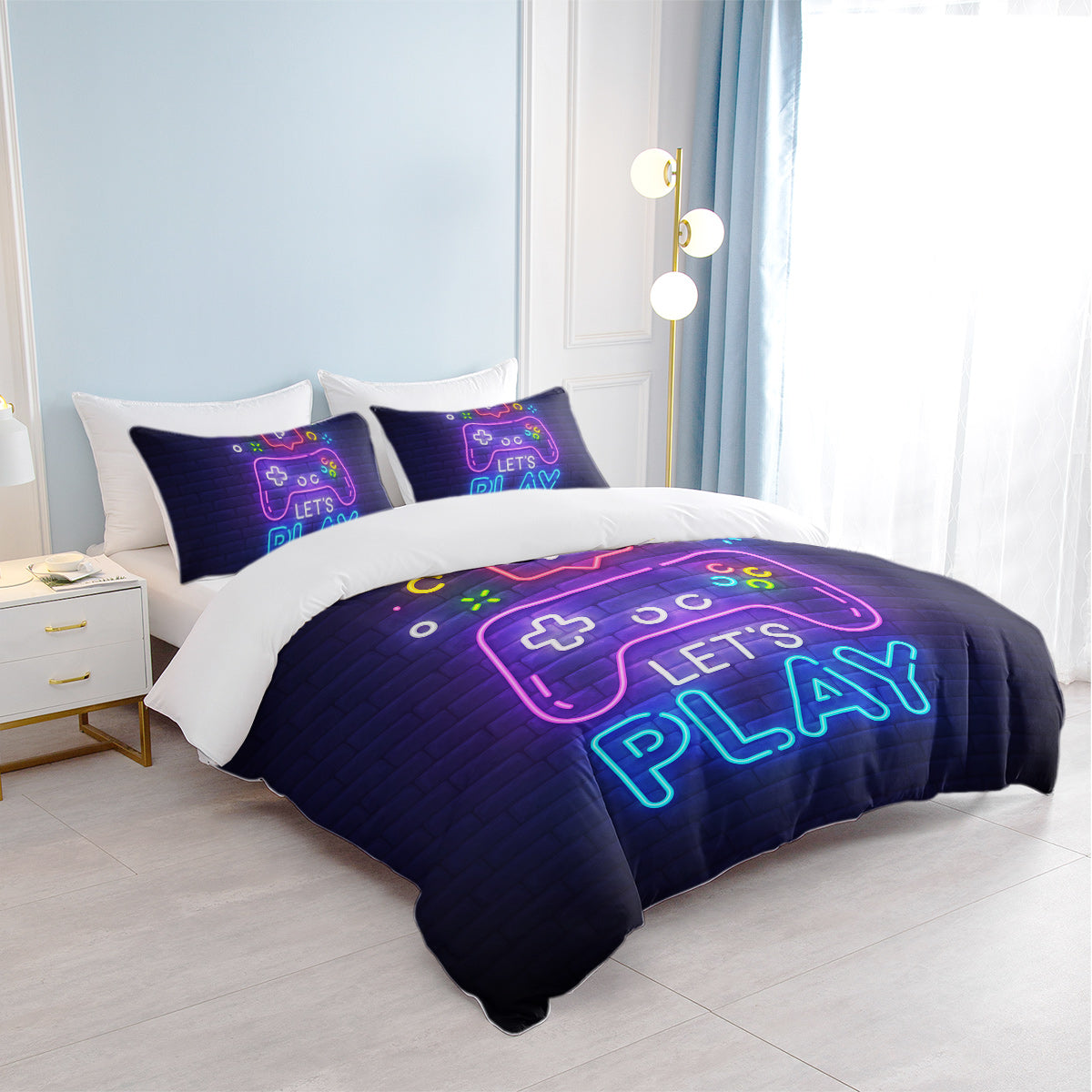 Gaming Duvet Cover Set Twin Full Queen King Size Video Game Controller Bedding Set, Boys Video Games Comforter Cover With 2 Pillow Shams, Bed Set For Boys Girls Bedroom Decor