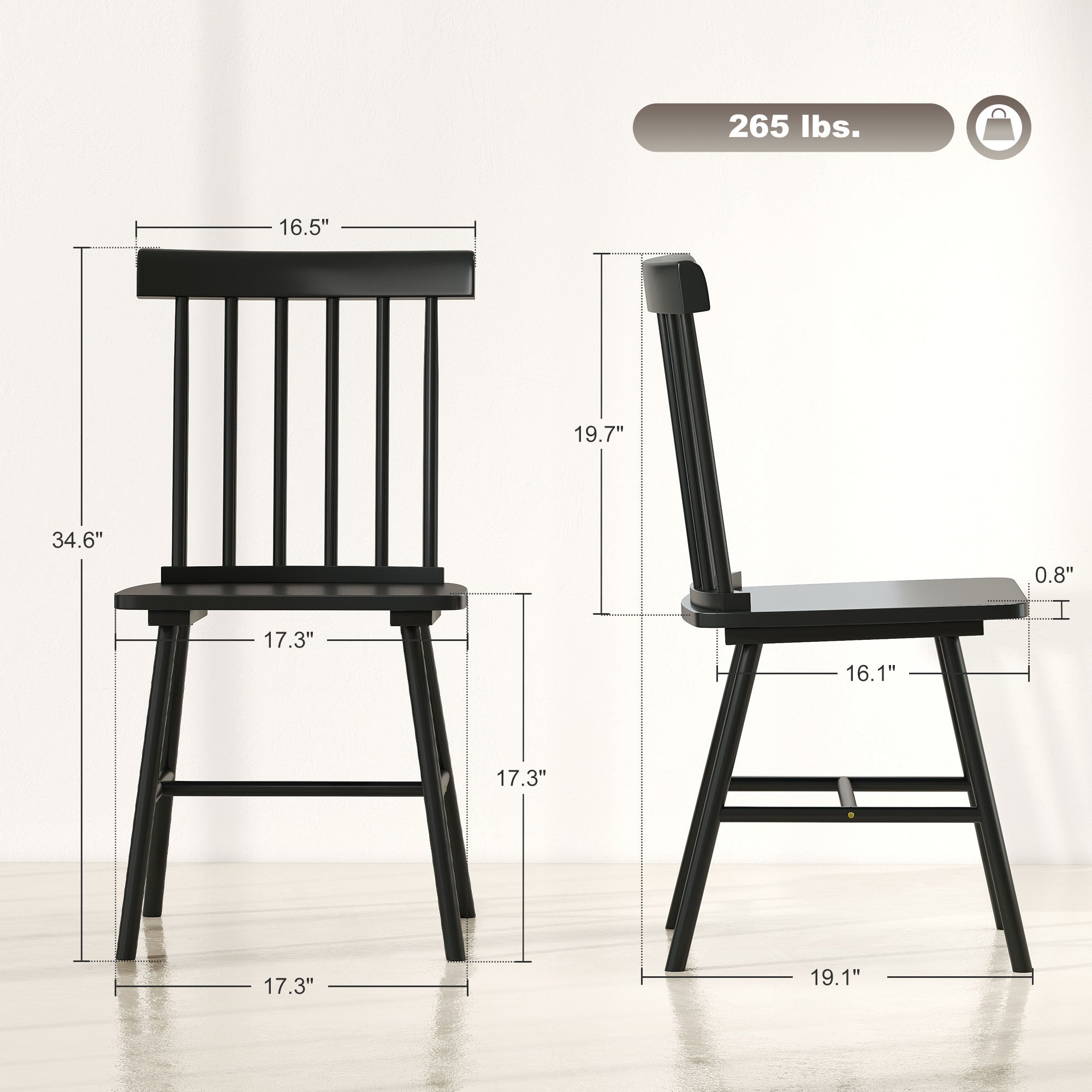 Dining Chairs Set of 4, Farmhouse Wood Kitchen Chairs with Rubber Wood Frame, Spindle Back for Dining Room, Black