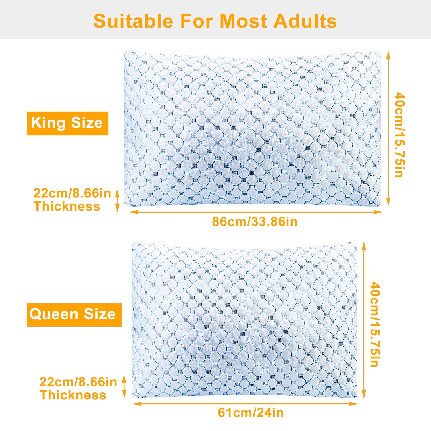 2Pcs Or 1Pc Cooling Memory Foam Pillow Ventilated Soft Bed Pillow With Cooling Gel Infused Memory Foam Machine Washable