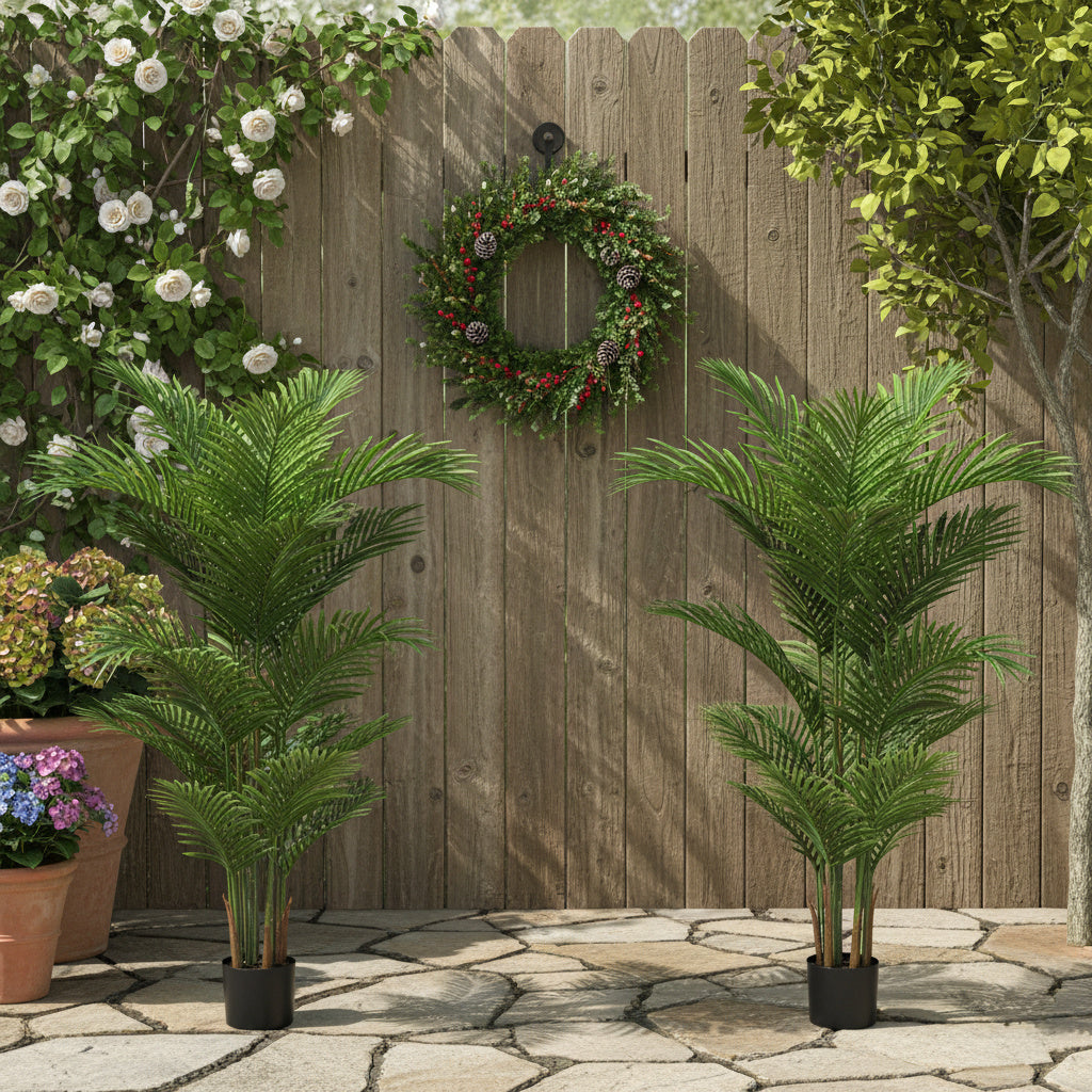 2PCS Set 5.2ft Artificial Palm Trees Natural Christmas Faux Tropical Potted Plants Perfect For Indoor Outdoor Home Office Garden Decor