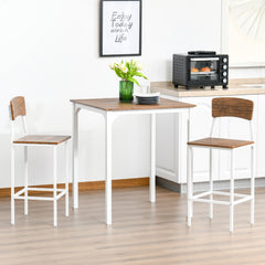 3 Piece Industrial Counter Height Dining Table Set, Bar Table & Chairs with Steel Legs & Footrests, White