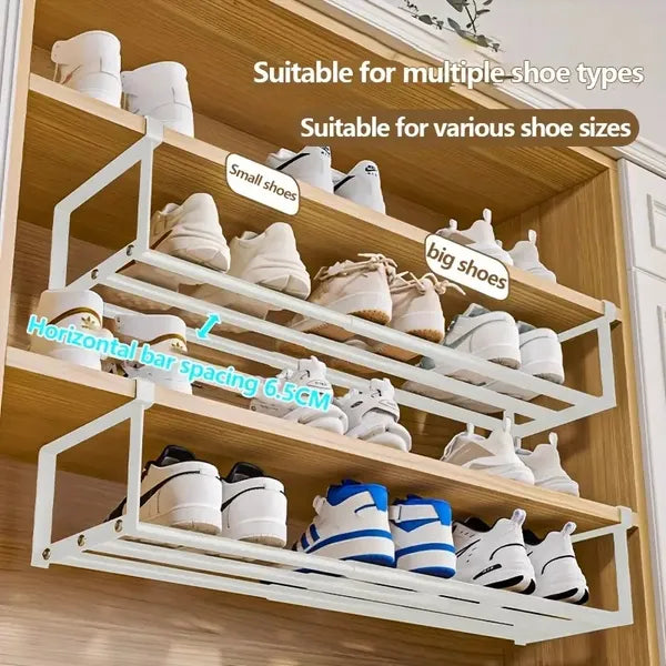 Adjustable And Expandable Shoe Rack, Stackable Iron Shoe Rack, Space Saving Hanging Rack, Suitable For Home Shoe Cabinet Storage, Bottom Basket, Wardrobe, Cabinet, Bathroom Sink C