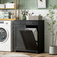 Laundry Hamper Cabinet, Laundry Cabinet with 2 Tilt Out Laundry Baskets and 2 Drawers, Black