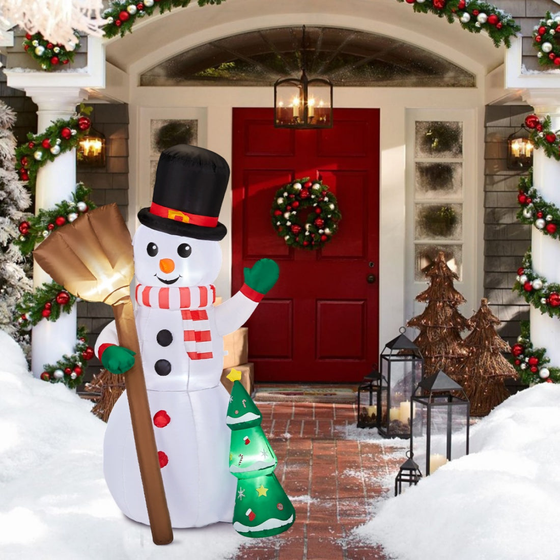 6.2FT Lighted Christmas Inflatable Decoration, Inflatable Snowman Holding Groom, Funny Blow Up Yard Decorations With Built-in LED Lights For Holiday Party Front Yard Lawn Garden Decor