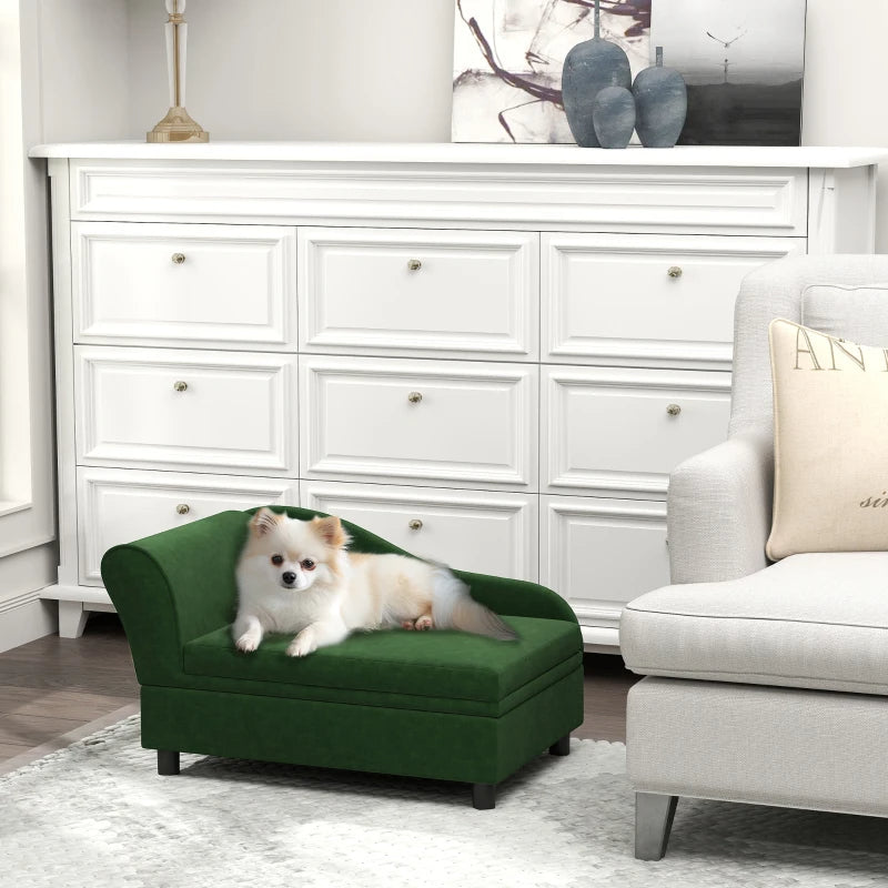 PawHut Pet Sofa Bed Couch With Storage, Pet Sofa For Cats And Small Dogs, Green