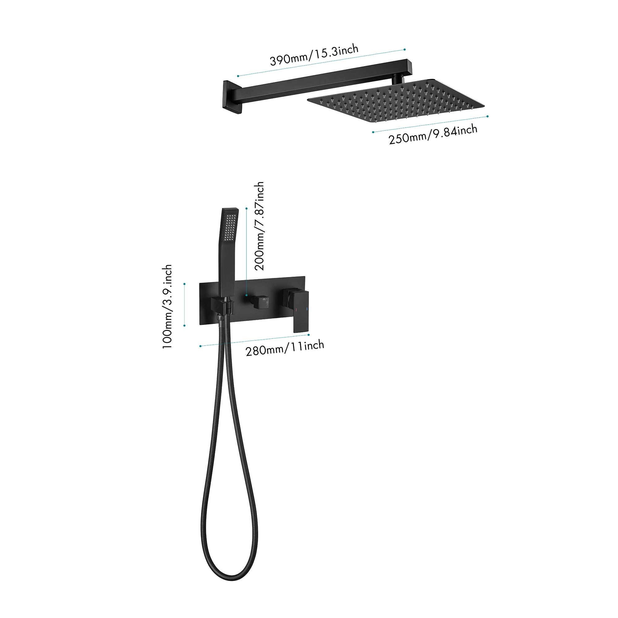Brass Matte Black Shower Faucet With Shower System, 10 Inch Shower Head And Handheld Spray Bathroom Deluxe Faucet Combination