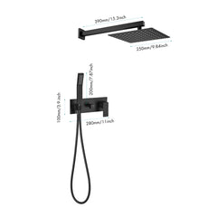 Brass Matte Black Shower Faucet With Shower System, 10 Inch Shower Head And Handheld Spray Bathroom Deluxe Faucet Combination