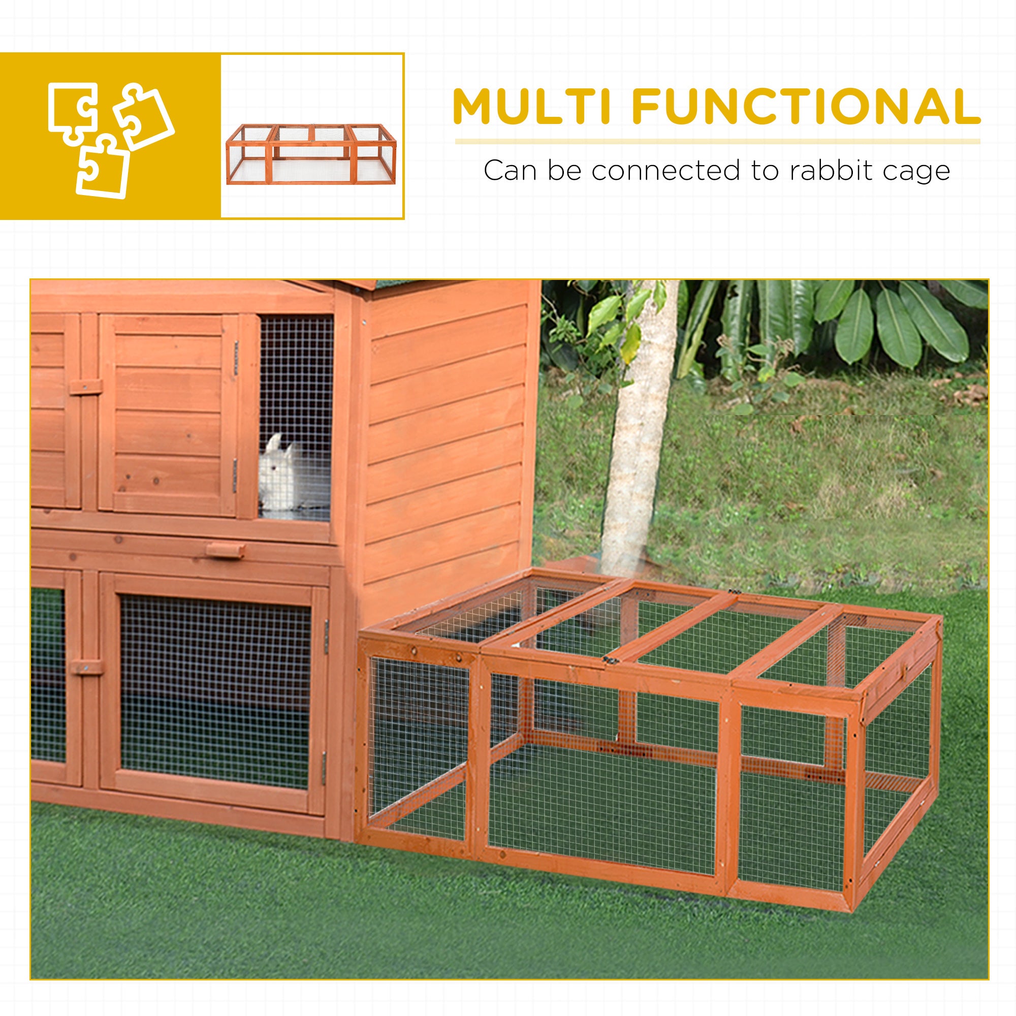 Large Wooden Rabbit Hutch Small Animal Habitat Enclosure Outdoor Run and Lockable Doors - Natural