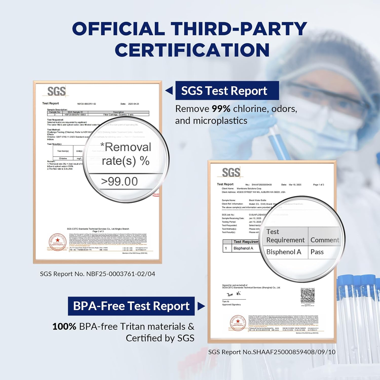 Membrane Solutions Replacement ACF Filter For C3 Filtered Water Bottle, BPA-Free For Camping, Hiking, Backpacking And Travel ACFx4