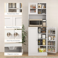 66.5" Tall Kitchen Pantry Cabinet, Kitchen Hutch, Microwave Cabinet with Adjustable Shelves for Dining Room, White