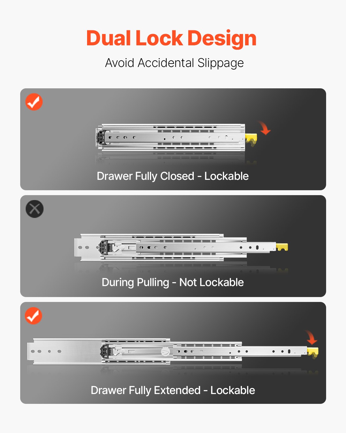1 Pair 18-60 In Drawer Slides Ball Bearing Full Extension