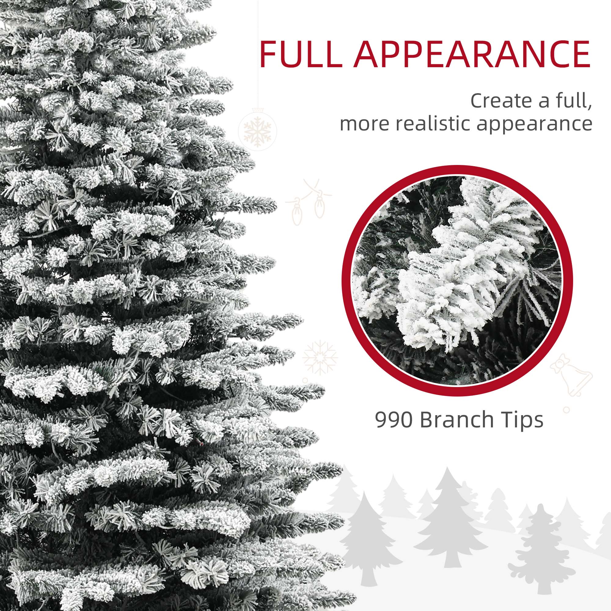 6.5ft Snow Flocked Artificial Christmas Tree, Pre-Lit Christmas Tree with 400 LED Lights and 990 Branch Tips, Green