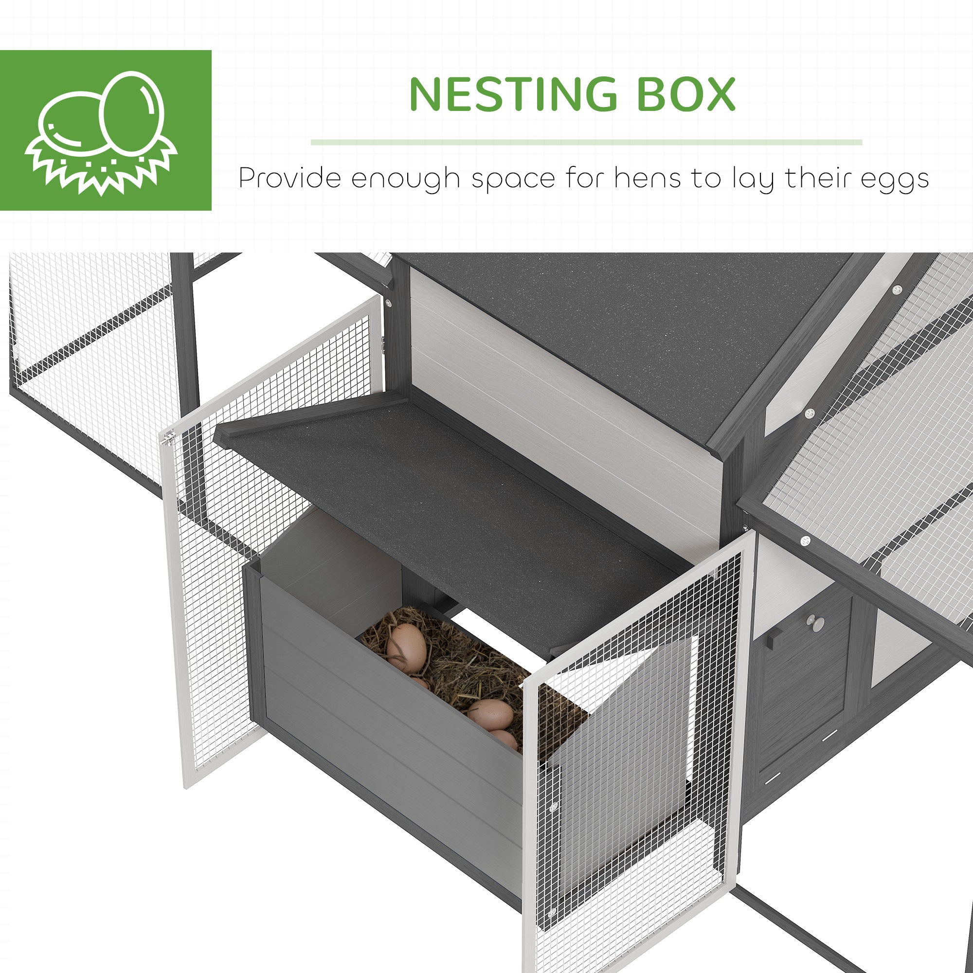 100" Chicken Coop Wooden Chicken House Large Rabbit Hutch Poultry Cage Backyard with Double Run, Nesting Box, Gray