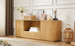 64-Inch Wavy TV Stand, Rounded Sideboard, Storage Cabinet, Wooden Vertical Stripe Cabinet For Living Room Bedroom Entryway  Natural,64W X 15D X 24H.