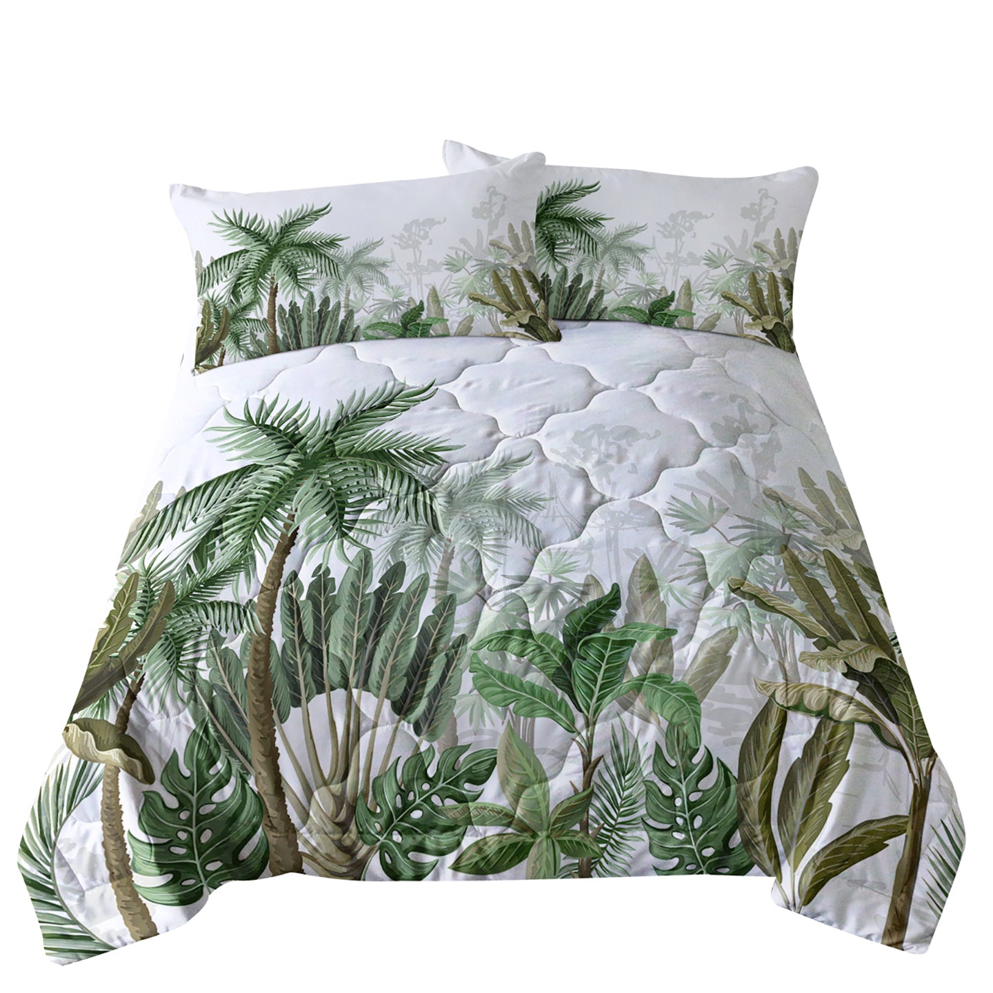 3pcs Coconut And Banana Leaf Pattern Comfortable Duvet Cover Set, Double Bed Minimalist Style, Including 1 Duvet Cover And 2 Pillowcases