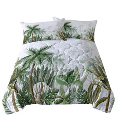 3pcs Coconut And Banana Leaf Pattern Comfortable Duvet Cover Set, Double Bed Minimalist Style, Including 1 Duvet Cover And 2 Pillowcases
