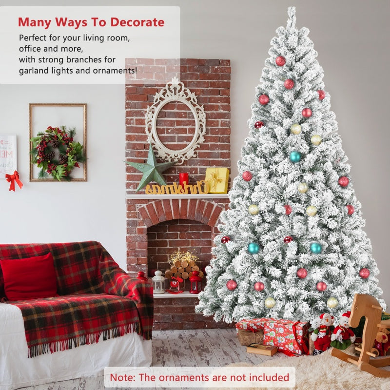Unlit Artificial Christmas Tree Snow Flocked Fake Christmas Tree With Foldable Base
