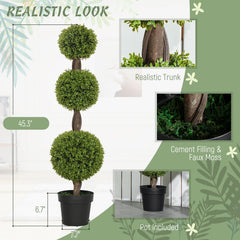 Set Of 2 Artificial Ball Boxwood Topiary Trees, Fake Plants In Pots For Indoor Outdoor Living Room, Green