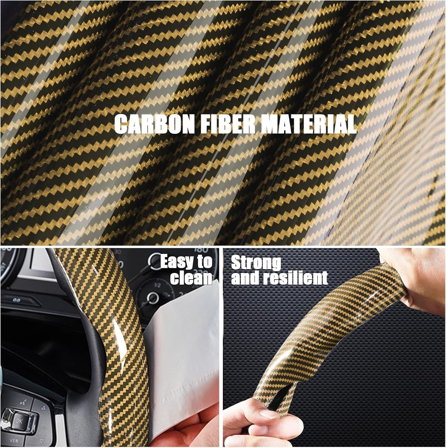 Carbon Fiber Steering Wheel Covers 3 Piece Clip On Steering Wheel Cover Yellow