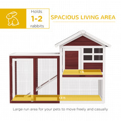 49" Wooden Rabbit Hutch Bunny Cage with Waterproof Asphalt Roof, Fun Outdoor Run, Removable Tray and Ramp, for Rabbits, Chickens, Ducks, Brown