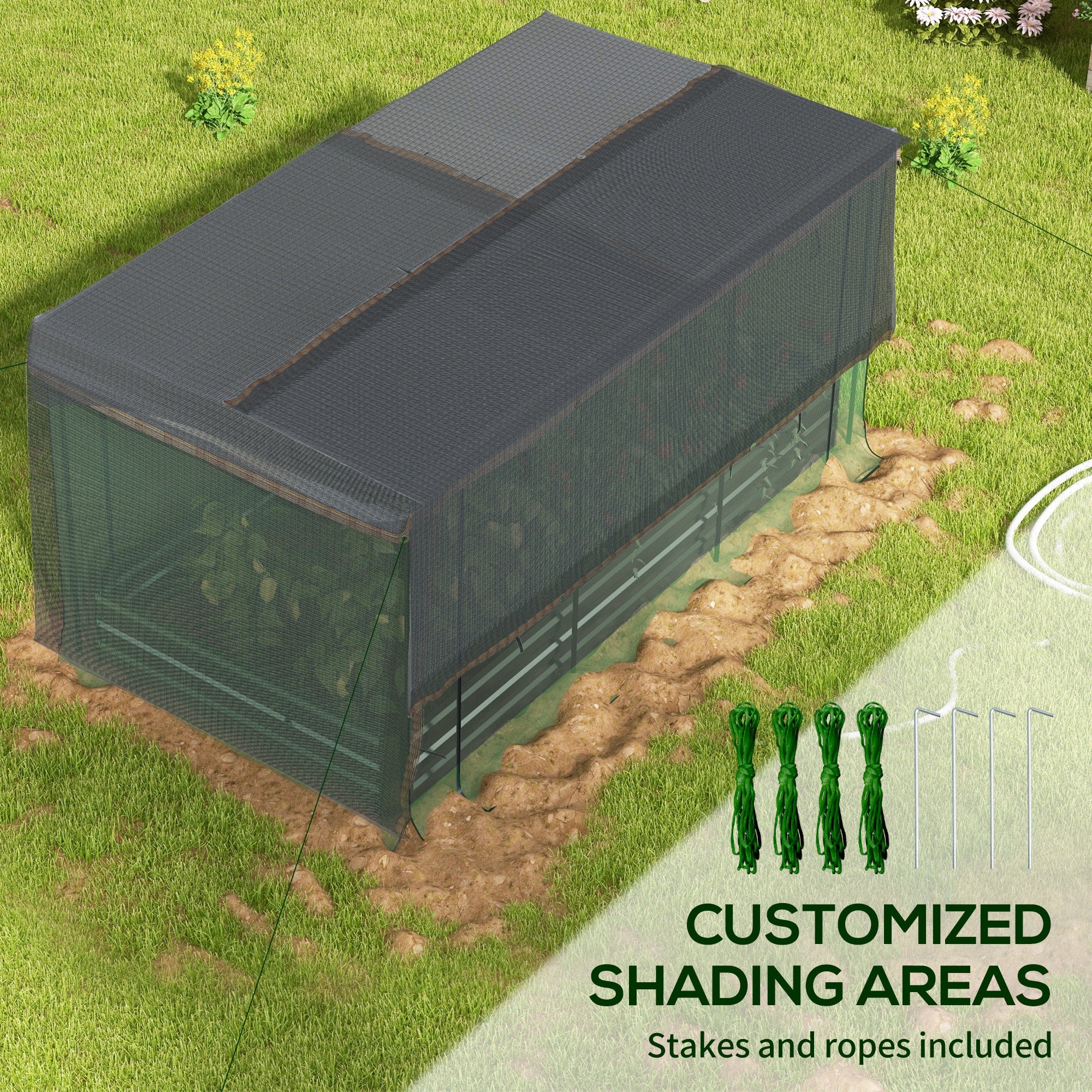 Galvanized Steel Planter Box With Crop Cage And Shade Cloth, Raised Garden Bed For Flowers, Veggies And Herbs, Gray
