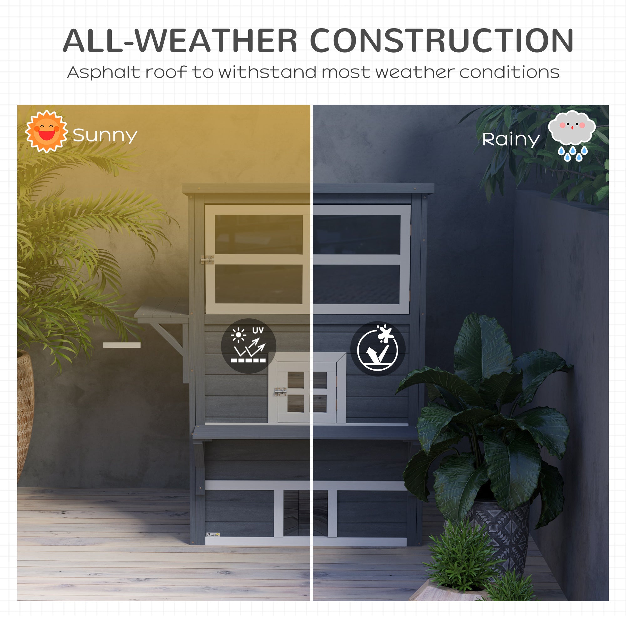 Cat House, Outdoor 3-Tier Kitty Shelter, Weather Resistant, w/ Escape Door