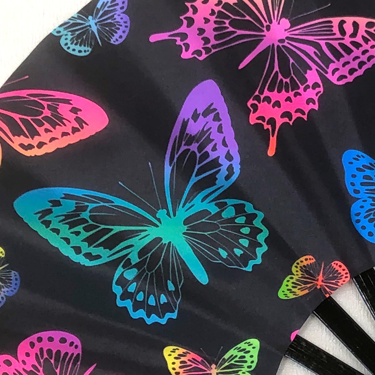 Folding Fan UV Glow Rave Bamboo Hand Fan Carnival Decoration Dancing Party Wedding Night Club Concert Lip Kung Fu Large Butterfly