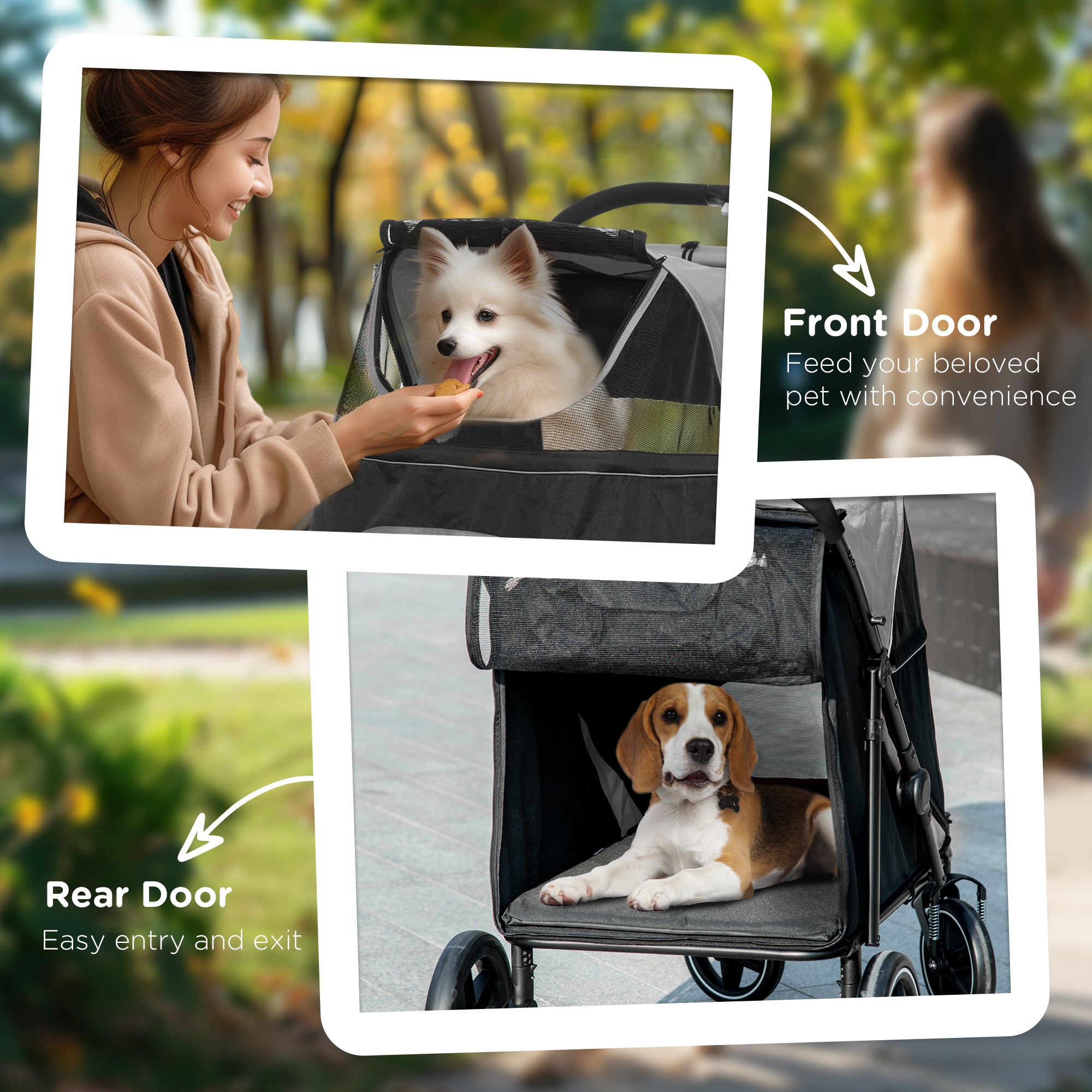 Dog Stroller for Large Medium Small Dogs up to 66 Lbs. 23.5" in Body Length, One-Click Foldable Pet Cat Stroller with Storage, Shock Absorption Wheels, Mesh Window, Safety Leash, Gray