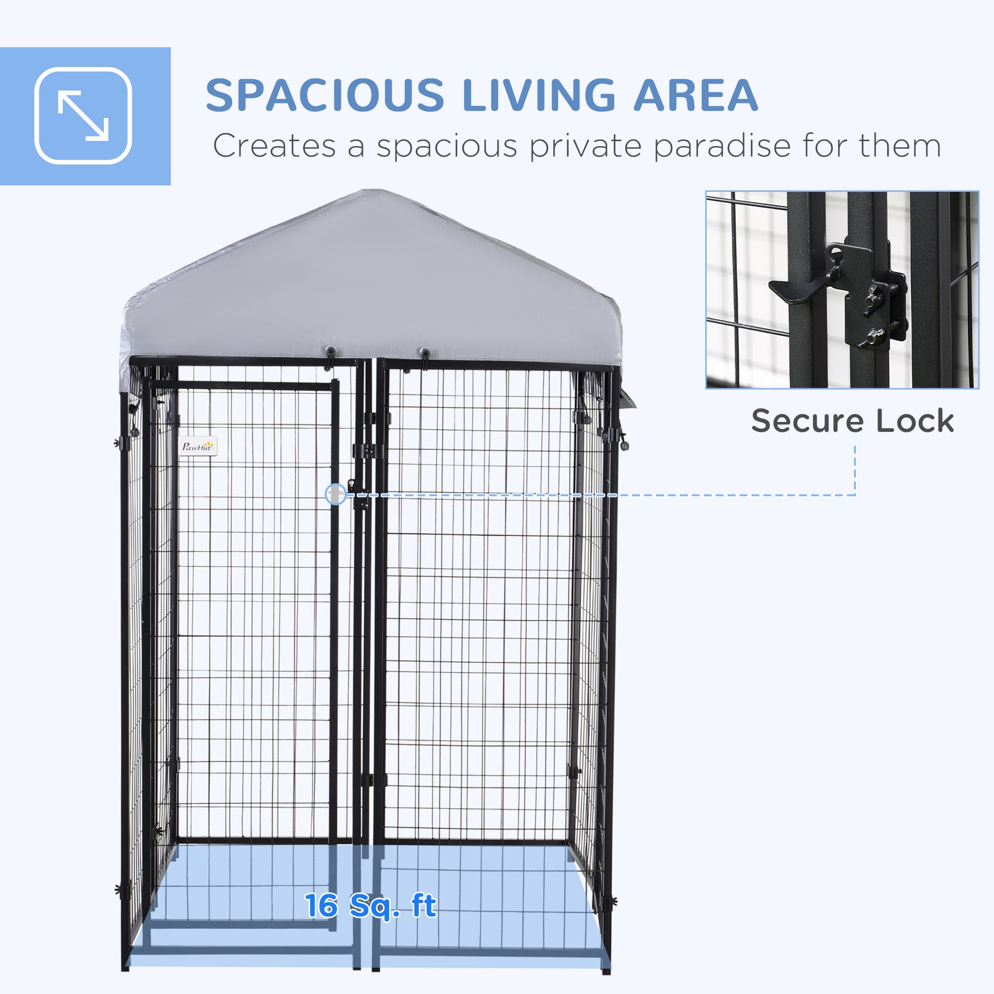 Outdoor Dog Kennel with Roof, 4' x 4' x 6' Heavy Duty Welded Wire Dog Playpen Enclosure with Escape-proof Lock, UV-Resistant & Waterproof Cover, for Medium Dogs, Chickens, Ducks, Silver