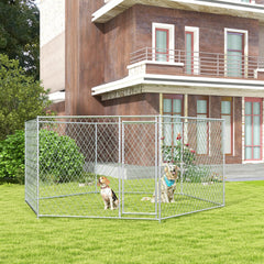 13.4' x 11.5' x 5.6' Dog Kennel Outdoor for Medium and Large-Sized Dogs with Lockable Door, Silver