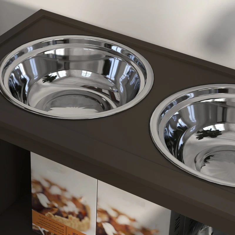 PawHut Dog Food Storage Cabinet With Bowls & Dog Feeding Station, Espresso