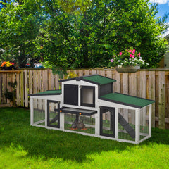 Wooden Large Rabbit Hutch with Double Runs, Removable Tray, Ramps, Roof, 78" x 19" x 34", Outdoor Use, Gray