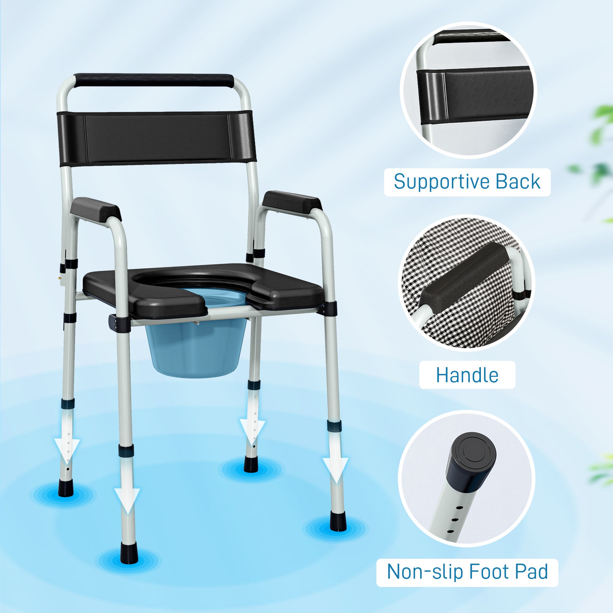 Bedside Commode Chair for Seniors, Adults, Handicap, Raised Toilet Seat with Arm, Adjustable Height, 331 lbs, Black